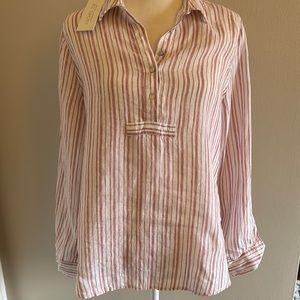 NWT! Rachel Zoe 100% Linen Pink Striped Flowy Top